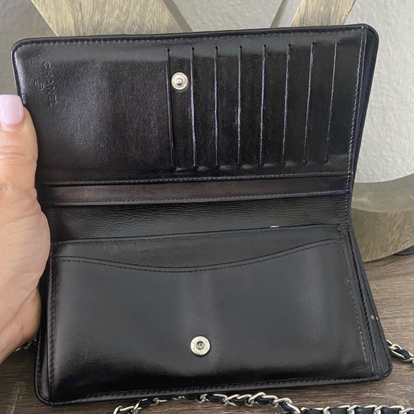 ⛓🖤 Chanel Quilted Wallet Matelasse Crossbody Black Shoulder Style Bag Chain - Picture 4 of 10